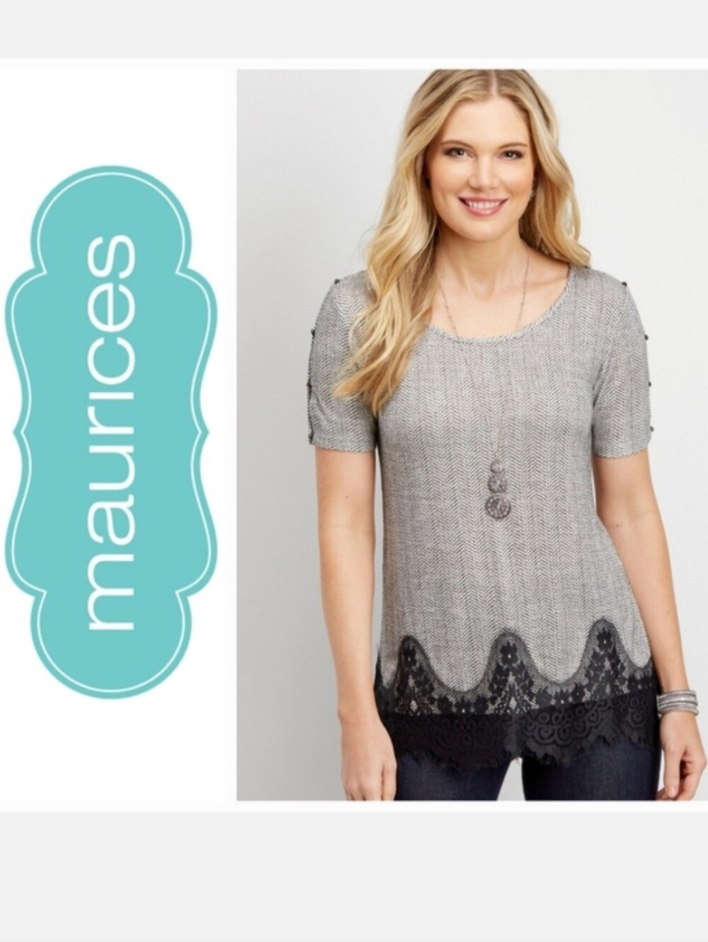 Maurice Lace Hem Button Sleeve Tunic